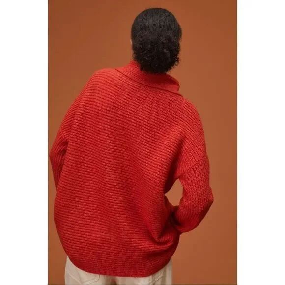 Anthropologie Oversized Pilcro Cowl Neck Red Sweater Size S - Picture 3 of 12